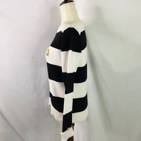 Vtg Lauren Ralph Lauren Sweater Size Small Striped Boat Neck Black White Classic