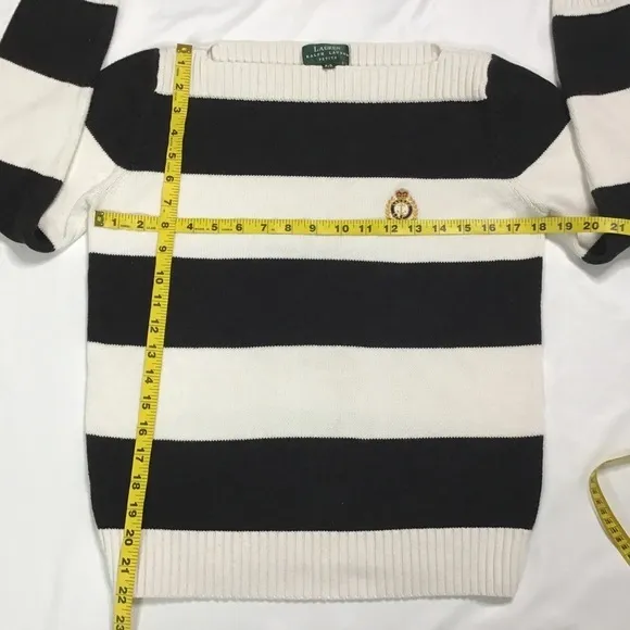 Vtg Lauren Ralph Lauren Sweater Size Small Striped Boat Neck Black White Classic