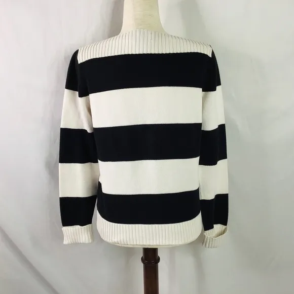 Vtg Lauren Ralph Lauren Sweater Size Small Striped Boat Neck Black White Classic