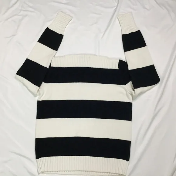 Vtg Lauren Ralph Lauren Sweater Size Small Striped Boat Neck Black White Classic