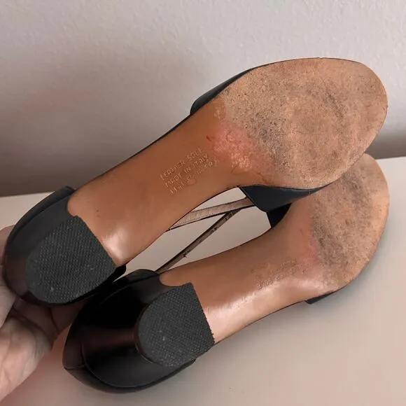 Vtg Salvatore Ferragamo Open Toe Heels Sz 9 40 Navy Blue Leather Shoes Pumps