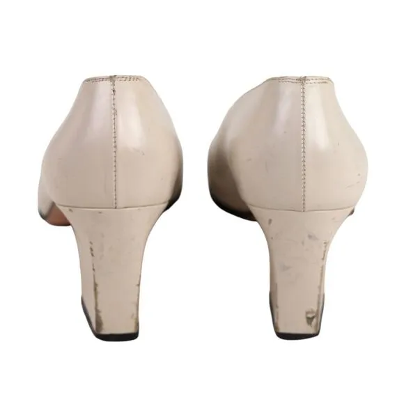 VTG Salvatore Ferragamo BEIGE REAL LEATHER MID HEEL CLASSIC PUMP SHOES Sz 8.5 B