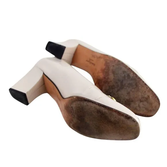 VTG Salvatore Ferragamo BEIGE REAL LEATHER MID HEEL CLASSIC PUMP SHOES Sz 8.5 B