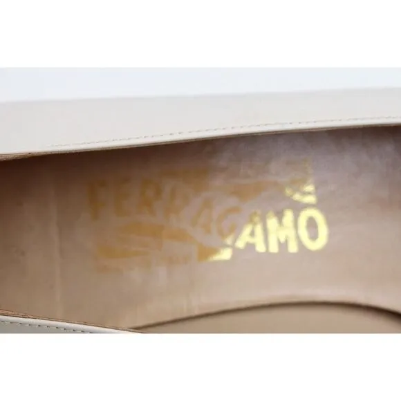 VTG Salvatore Ferragamo BEIGE REAL LEATHER MID HEEL CLASSIC PUMP SHOES Sz 8.5 B