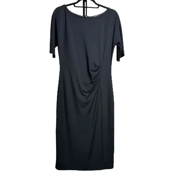 Weekend Max Mara Size Large Jersey Boat Neck Short Sleeve Dress Black Drape Soft