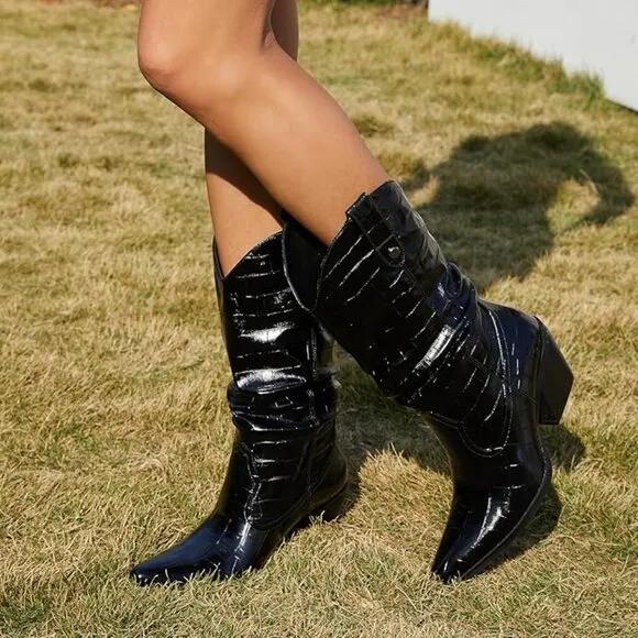 Western Cowboy Mid-Calf Wide Boots