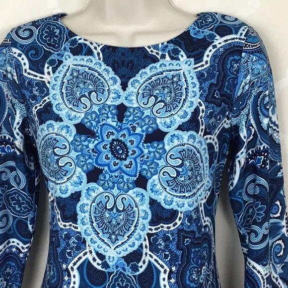 WHBM 3/4 SLEEVE PRINTED KNIT SHIFT DRESS