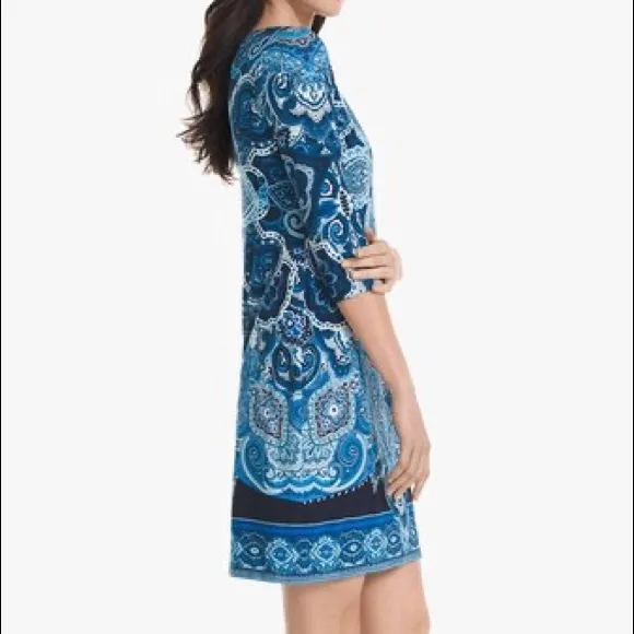 WHBM 3/4 SLEEVE PRINTED KNIT SHIFT DRESS