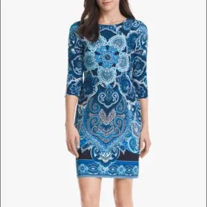WHBM 3/4 SLEEVE PRINTED KNIT SHIFT DRESS