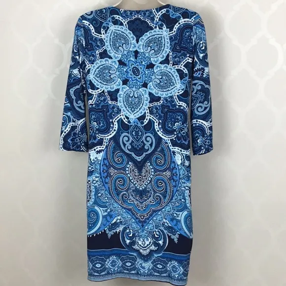 WHBM 3/4 SLEEVE PRINTED KNIT SHIFT DRESS