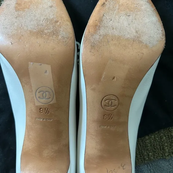 White Chanel shoes with black details, classic Chanel shoes for women