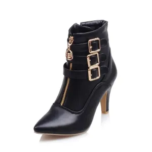 Winter Equestrian Style Pointed Toe Ankle Boots