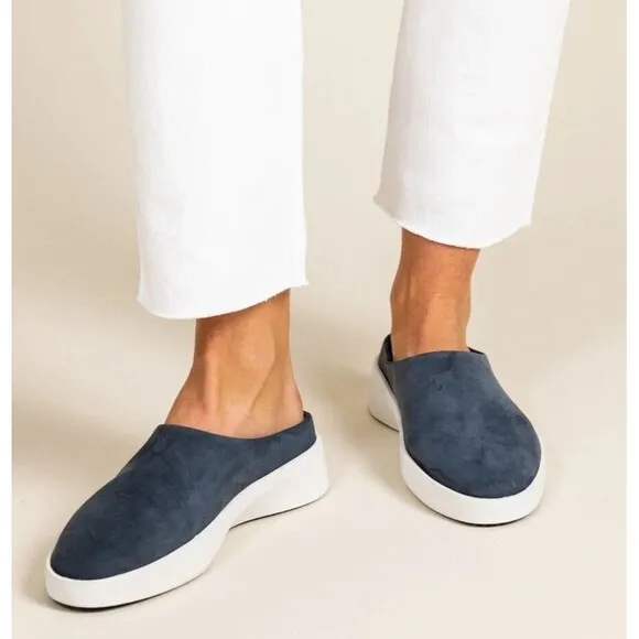 WOLF &amp; SHEPHERD Cruise Mule Shoes Navy Suede Nubuck Slip On Casual Athleisure 8
