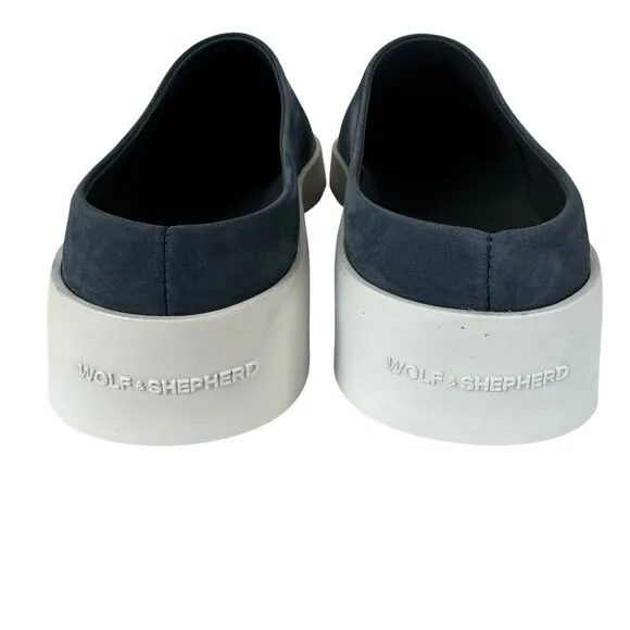 WOLF &amp; SHEPHERD Cruise Mule Shoes Navy Suede Nubuck Slip On Casual Athleisure 8