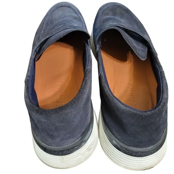 Wolf &amp; Shepherd Crossover Loafer Leather Sneaker Navy Blue &amp; White, Size 11