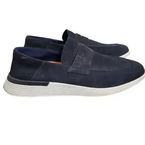 Wolf &amp; Shepherd Crossover Loafer Leather Sneaker Navy Blue &amp; White, Size 11