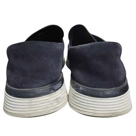 Wolf &amp; Shepherd Crossover Loafer Leather Sneaker Navy Blue &amp; White, Size 11