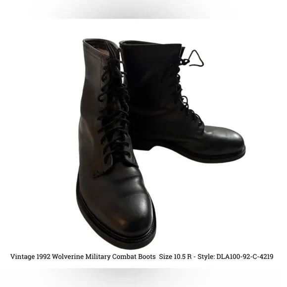 Wolverine Black Military Combat Boots - Vintage Aug 1992. Men’s 10.5R.