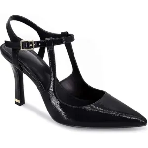 Women Black High Heels Pointed Toe Ankle Strap Pumps Patent Leather Shoes