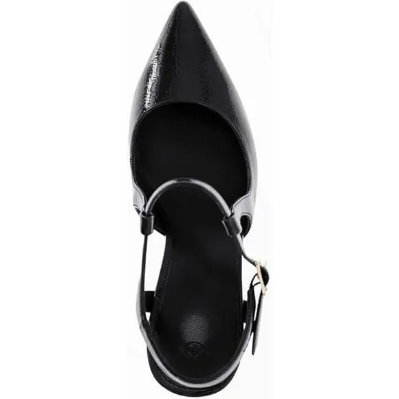 Women Black High Heels Pointed Toe Ankle Strap Pumps Patent Leather Shoes