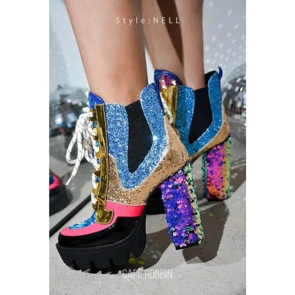 Women Multicolor Vegan Ankle Boots &amp; Booties Rhinestone Cowboy Rubber