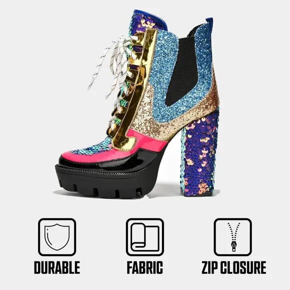 Women Multicolor Vegan Ankle Boots &amp; Booties Rhinestone Cowboy Rubber