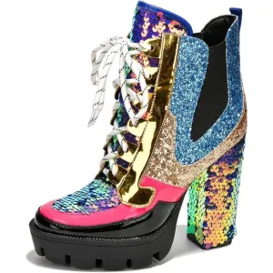 Women Multicolor Vegan Ankle Boots &amp; Booties Rhinestone Cowboy Rubber