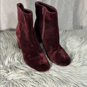 Women's Burgundy Velvet Ankle Boots
