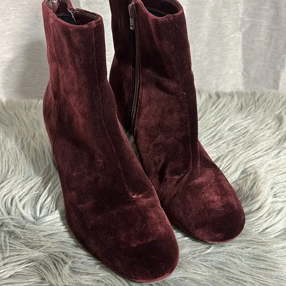 Women's Burgundy Velvet Ankle Boots