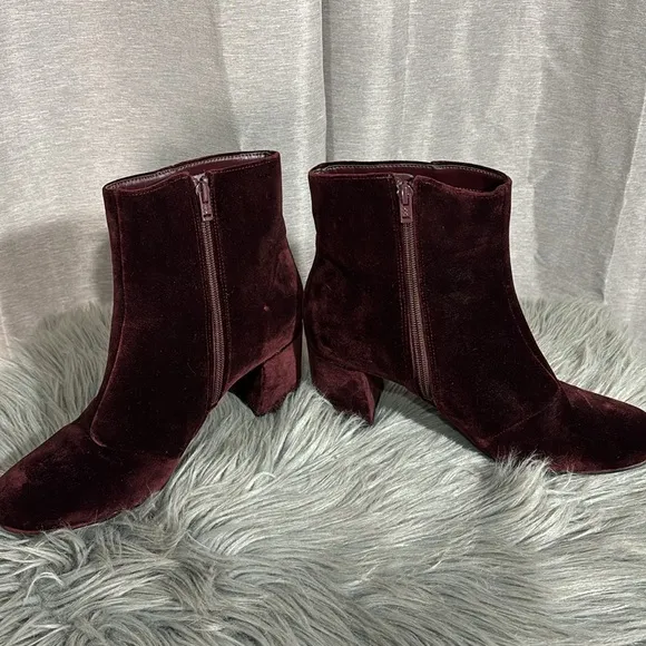 Women's Burgundy Velvet Ankle Boots