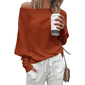 Women's Fall Sweaters Long Batwing Sleeve Loose Off Shoulder Knit Pullovers