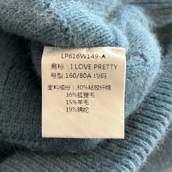 Women's I Love Pretty blue designer boat neck fox fur blend sweater osfm