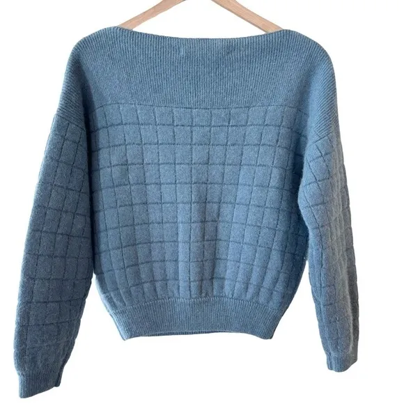 Women's I Love Pretty blue designer boat neck fox fur blend sweater osfm