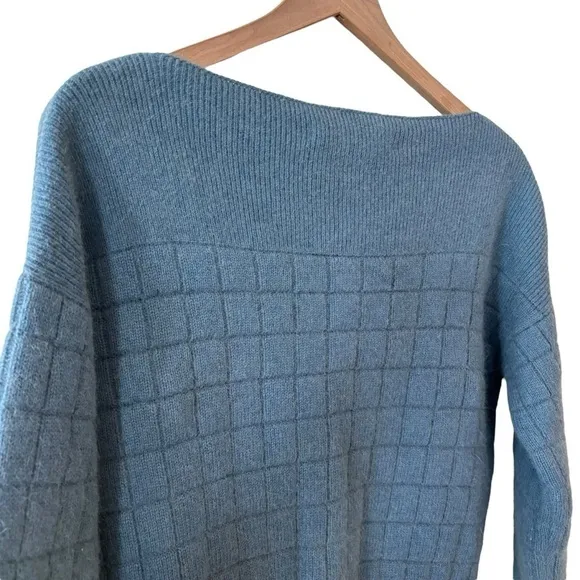 Women's I Love Pretty blue designer boat neck fox fur blend sweater osfm