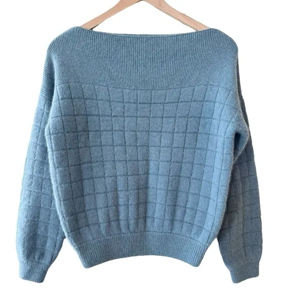 Women's I Love Pretty blue designer boat neck fox fur blend sweater osfm