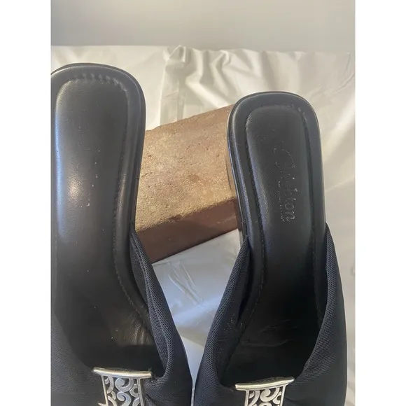 Women's Isabel Brighton Slip-On Wedge Sandals-All Black-Silver Accents-Size 9