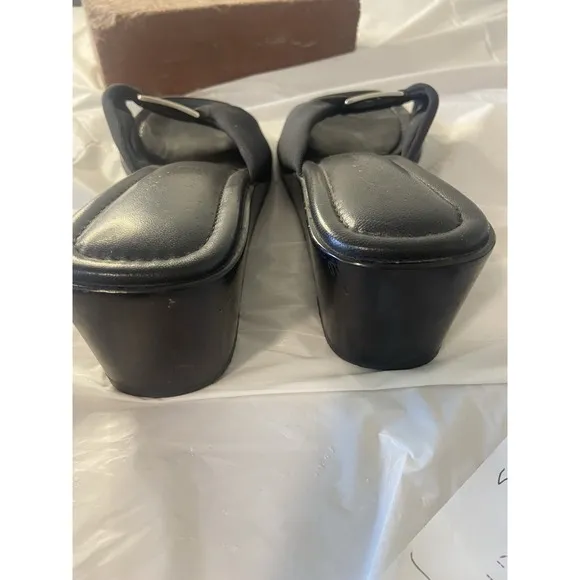 Women's Isabel Brighton Slip-On Wedge Sandals-All Black-Silver Accents-Size 9