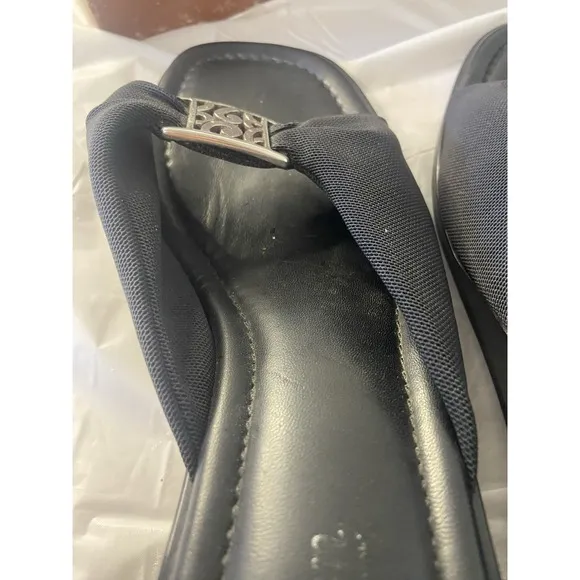 Women's Isabel Brighton Slip-On Wedge Sandals-All Black-Silver Accents-Size 9