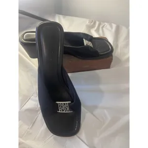 Women's Isabel Brighton Slip-On Wedge Sandals-All Black-Silver Accents-Size 9