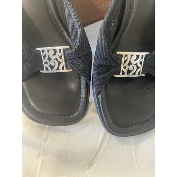 Women's Isabel Brighton Slip-On Wedge Sandals-All Black-Silver Accents-Size 9