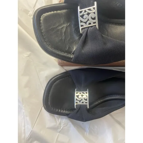 Women's Isabel Brighton Slip-On Wedge Sandals-All Black-Silver Accents-Size 9