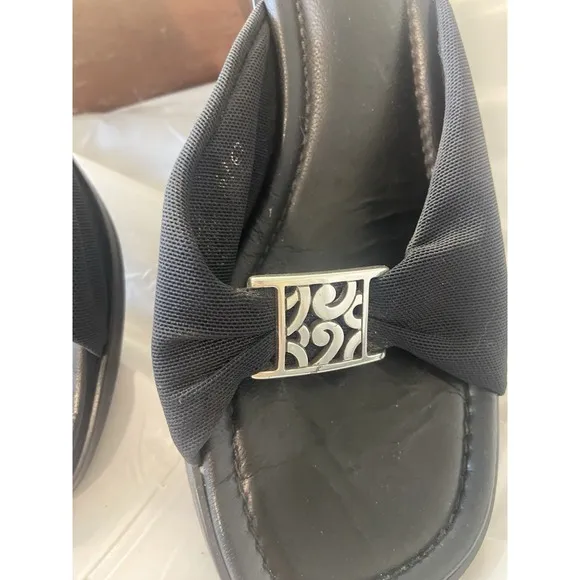 Women's Isabel Brighton Slip-On Wedge Sandals-All Black-Silver Accents-Size 9