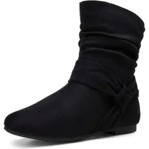 Women's Mid Calf Boots Fashion Slouch Flat Ankle Booties with Comfort