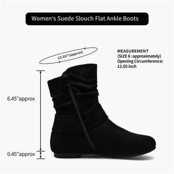 Women's Mid Calf Boots Fashion Slouch Flat Ankle Booties with Comfort