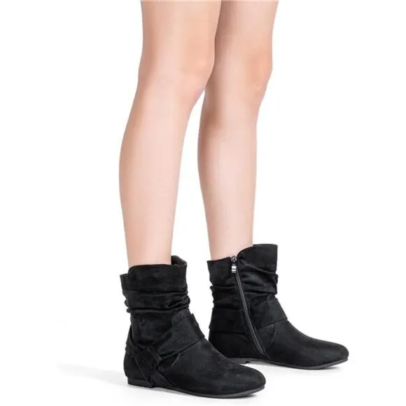 Women's Mid Calf Boots Fashion Slouch Flat Ankle Booties with Comfort