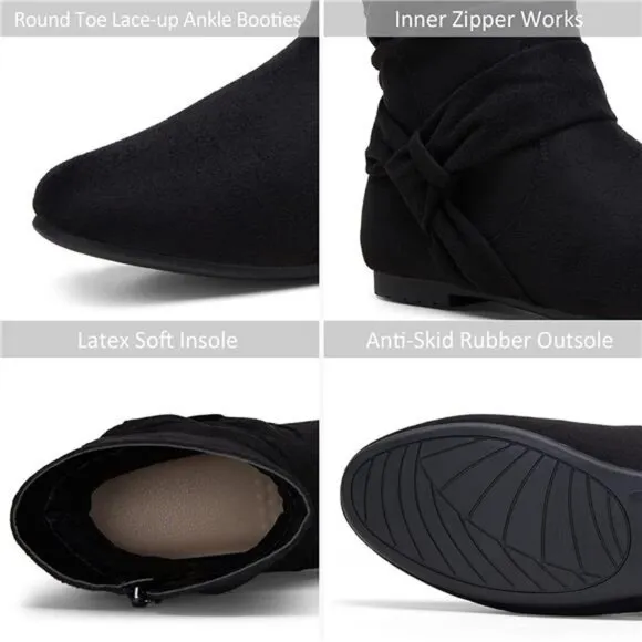 Women's Mid Calf Boots Fashion Slouch Flat Ankle Booties with Comfort