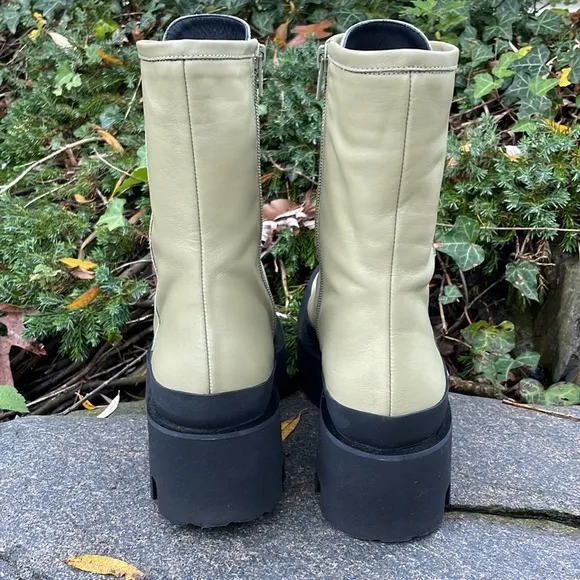 WOMENS PALOMA BARCELO ARMY  GREEN LEATHER COMBAT BOOTS - 9 - NEW !