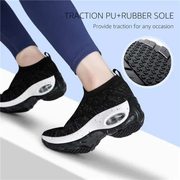 Women's Slip On Breathe Mesh Walking Shoes Sneaker Comfort Wedge Platform Loafer