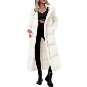 Women’s Winter Long Puffer Coat – Hooded, Zip-Up, Thickened Down Jacket