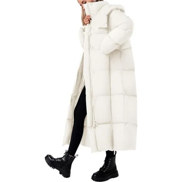 Women’s Winter Long Puffer Coat – Hooded, Zip-Up, Thickened Down Jacket